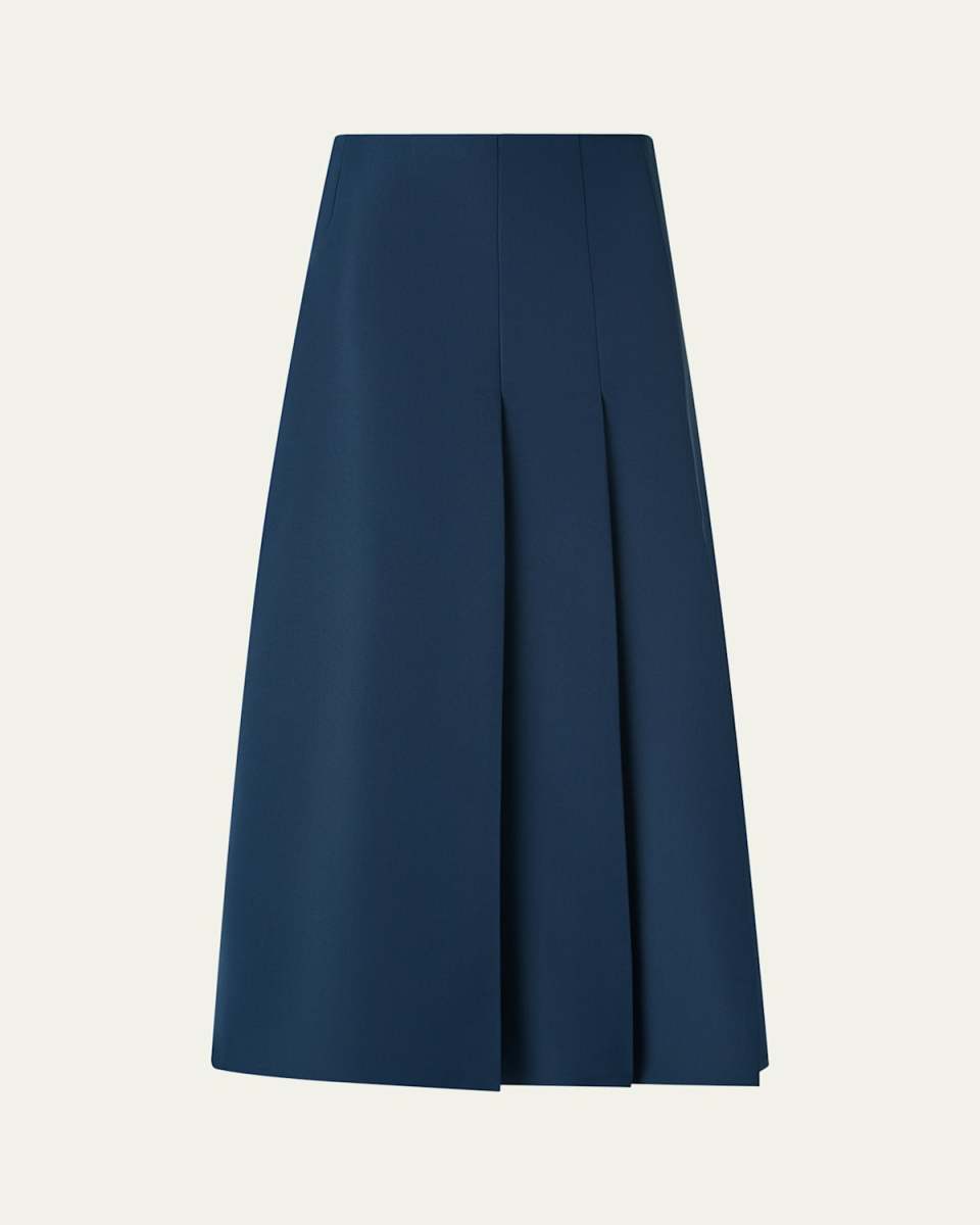 Pleated Ottoman Silk Midi A-Line Skirt